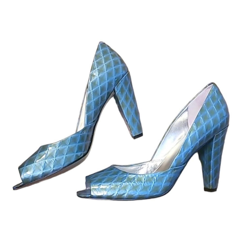 Enzo Angliolini Size 8 Green and Blue Peep Toe Heels